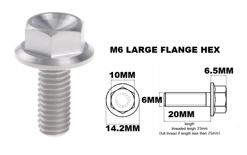 M6X20MM 1.00 THREAD PITCH TITANIUM FLANGE 10MM HEX BOLT GRADE 5